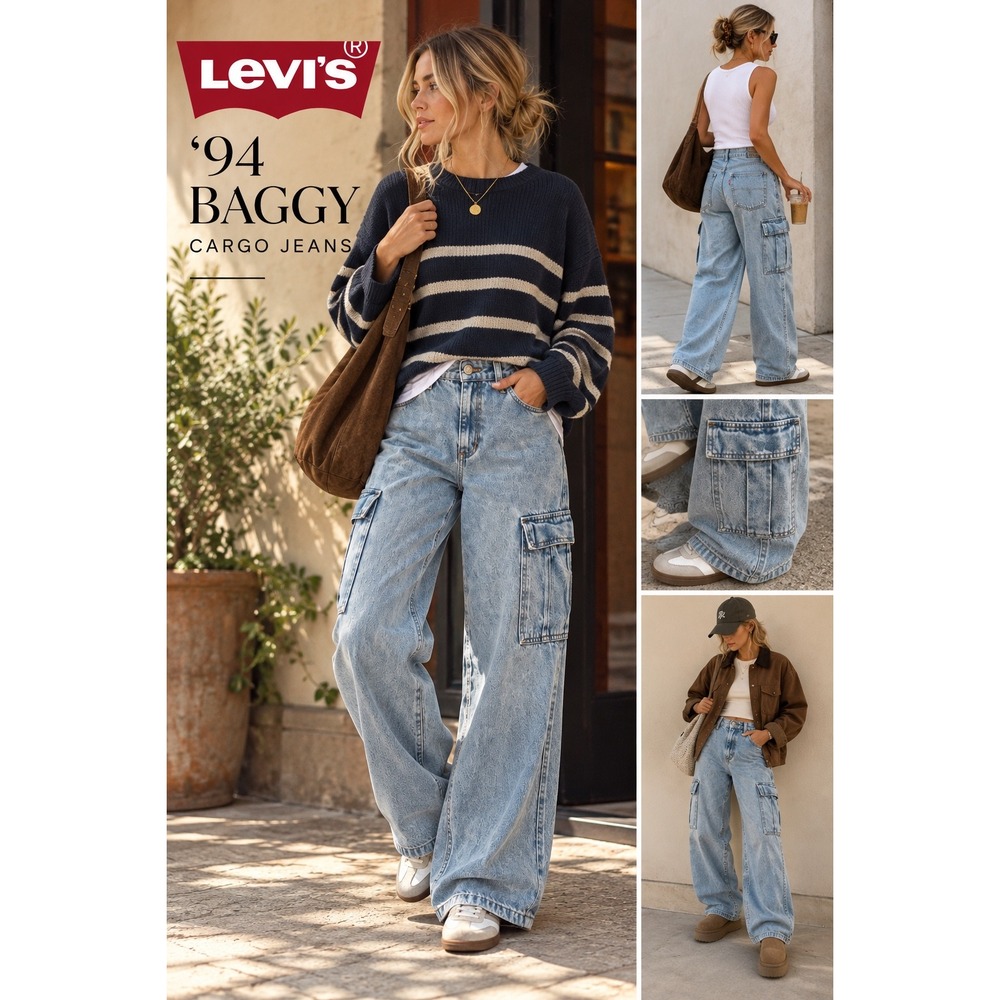 Levi's '94 Baggy Cargo Jeans 26 Light Wash Wide Leg Y2K 90s Utility Denim